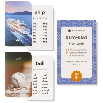 Award-Winning Rhyming Words Flash Cards for Kids Ages 4-8 – Master Phonics, Spelling & Word Families – 36 Durable Cards for Kindergarten, 1st, 2nd & 3rd Grade