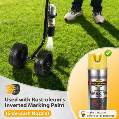 CAROD Marking Paint Wand, Dual-Wheel Line Marking Wand Sprayer Compatible with Inverted Marking Paint, Side Push Marking Stick for Ground Sport Field Parking Lot Spray Applicator (Black)