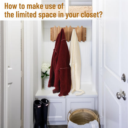 KYIAANY Small Coat Rack for Apartment: 13.2Inch Wood Rustic 8 Hooks Wall Mount Retractable for Narrow Spaces Entryway Bathroom for Hanging Light Items Jacket Towel Dog Leash Bag