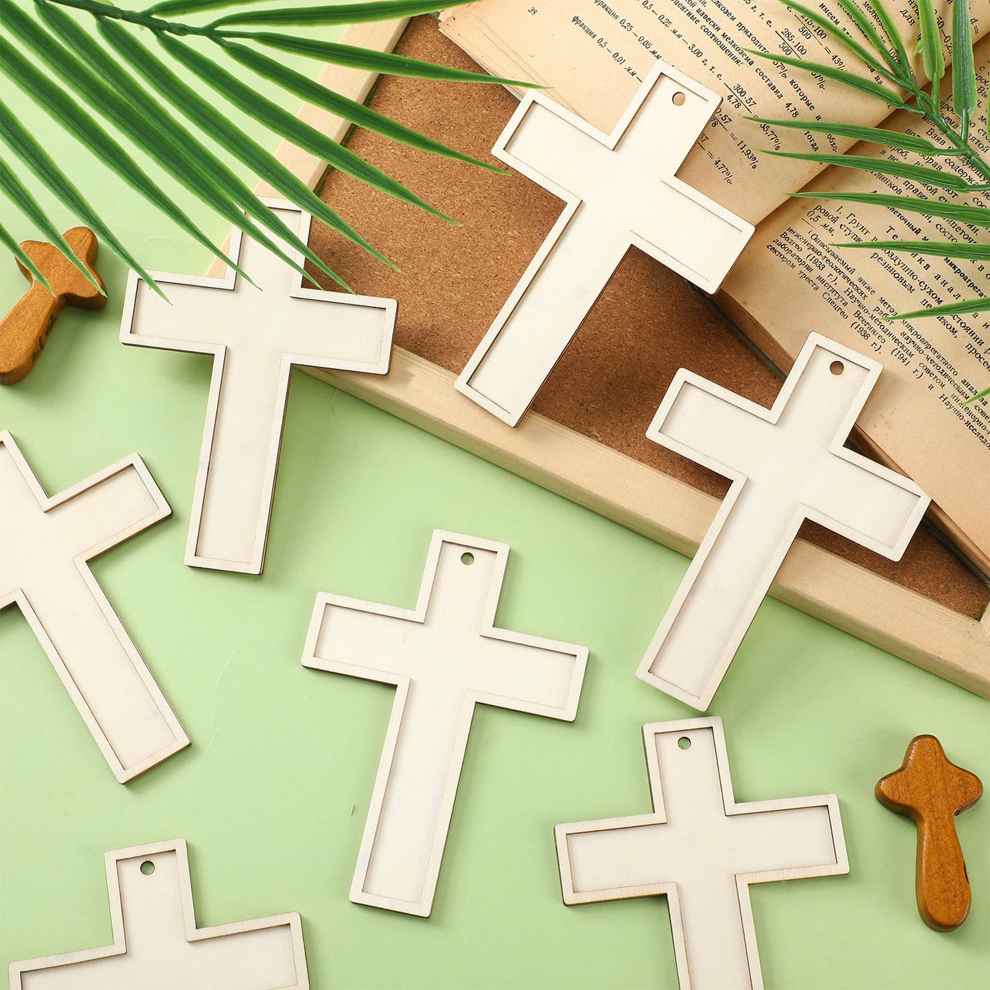 Beeveer 24 Pcs Unfinished Wooden Crosses for Crafts Unpainted Large Blank Wooden Layered Cross for Sunday School Crafts DIY Easter Projects Church Home Wall Decoration with String (5 x 3.62 Inch)