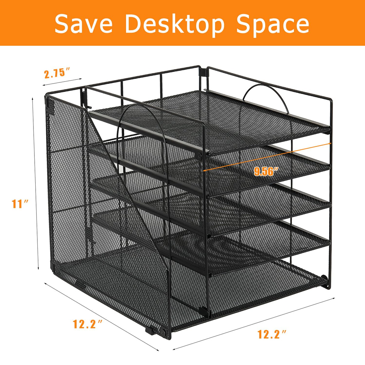 LEKETREE Desk Organizers and Accessories, 5-Tier Paper Letter Tray Organizer with File Holder, Desktop Organizer for Office Supplies (Black)