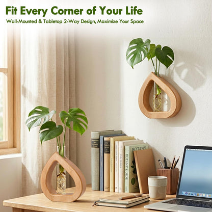 Chonsun Propagation Stations Planter Terrariums Wall Hanging Test Tube Desk Decorations with Wooden Stand Plant Terrarium Office Decor Gifts for Plant Lover Gifts