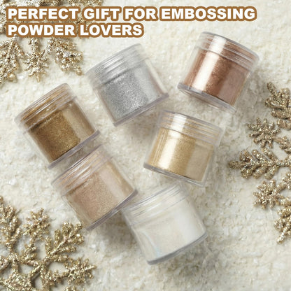 Heigble 6 Pcs 0.5 Ounce Glitter Embossing Powder Set for DIY Crafts Greeting Cards Making Scrapbooking Wedding Invitations (Silver,Copper)