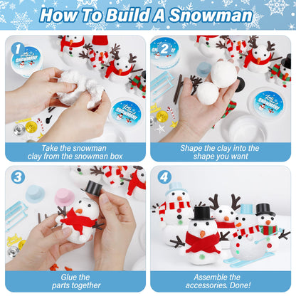 EOBOH 24 Pack Build a Snowman Kit, Christmas DIY Snowman Crafts for Kids Bulk, Snowman Kit Winter Decorations Indoor, Creative Kids Air Dry Clay Modeling Crafts Kit for Christmas Gifts Favor Supplies