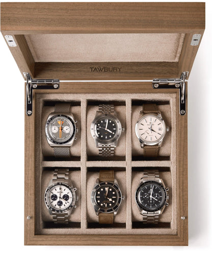 TAWBURY Luxury Wooden Watch Box for Men – Watch Organizer for Men | Watch Holder Organizer for Men | Mens Watch Case 6 Slot | Men Watch Box 6 Slot | Men Watch Storage Box | Small Watch Box Unisex