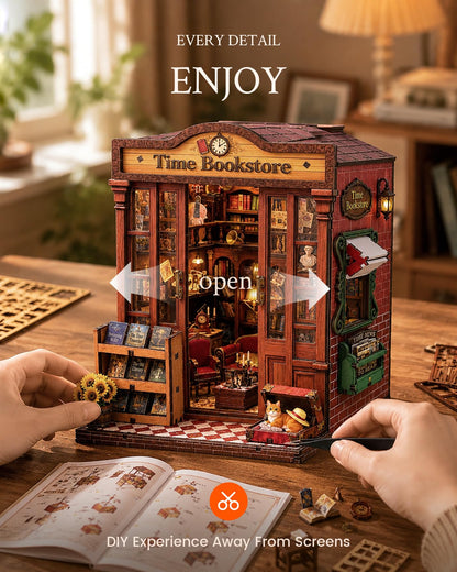 Book Nook Kit DIY Miniature House Kit for Adults, Timeless Library Mini Dollhouse with Furniture & LED Lights, 3D Wooden Puzzle Bookshelf Insert Decor, Creative Gift for Teens, Family & Friends