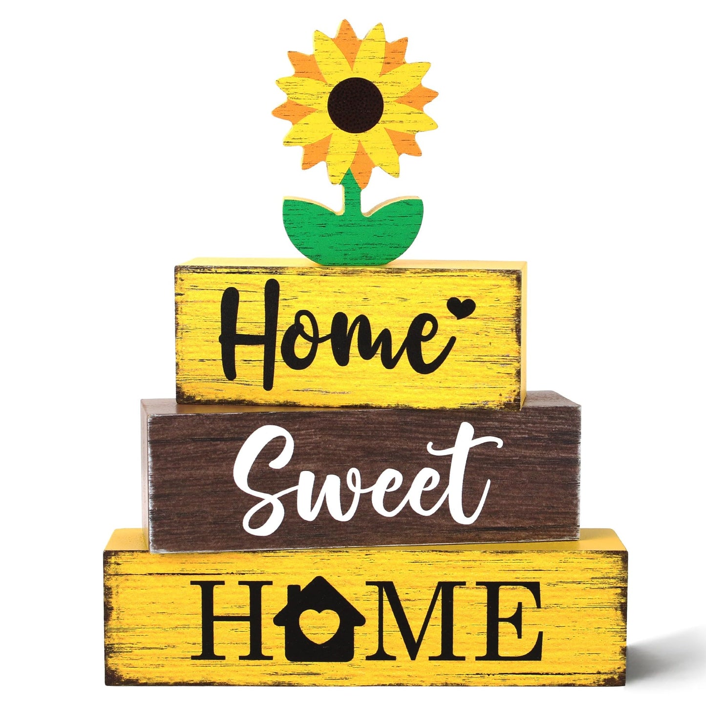 4 Pcs Sunflower Wooden Tiered Tray Decor, Sunflower Sunshine Decorations Gifts for Home, Summer Table Centerpiece for Coffee Bar Beach Party Kitchen