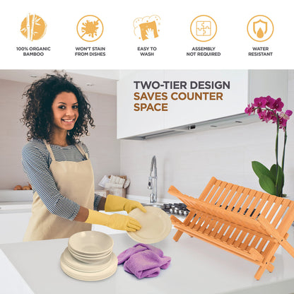 Bambüsi Bamboo Dish Drying Rack and Utensil Holder Set Bundle