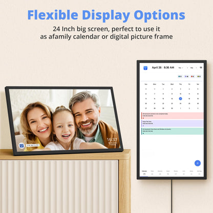 Digital Calendar 24 Inch Touch Screen, Electronic Wall Calendar Chore Chart for Family Monthly/Weekly Planner, Interactive Display Smart Calendar for Home Organization, Desk Mount Included - Black
