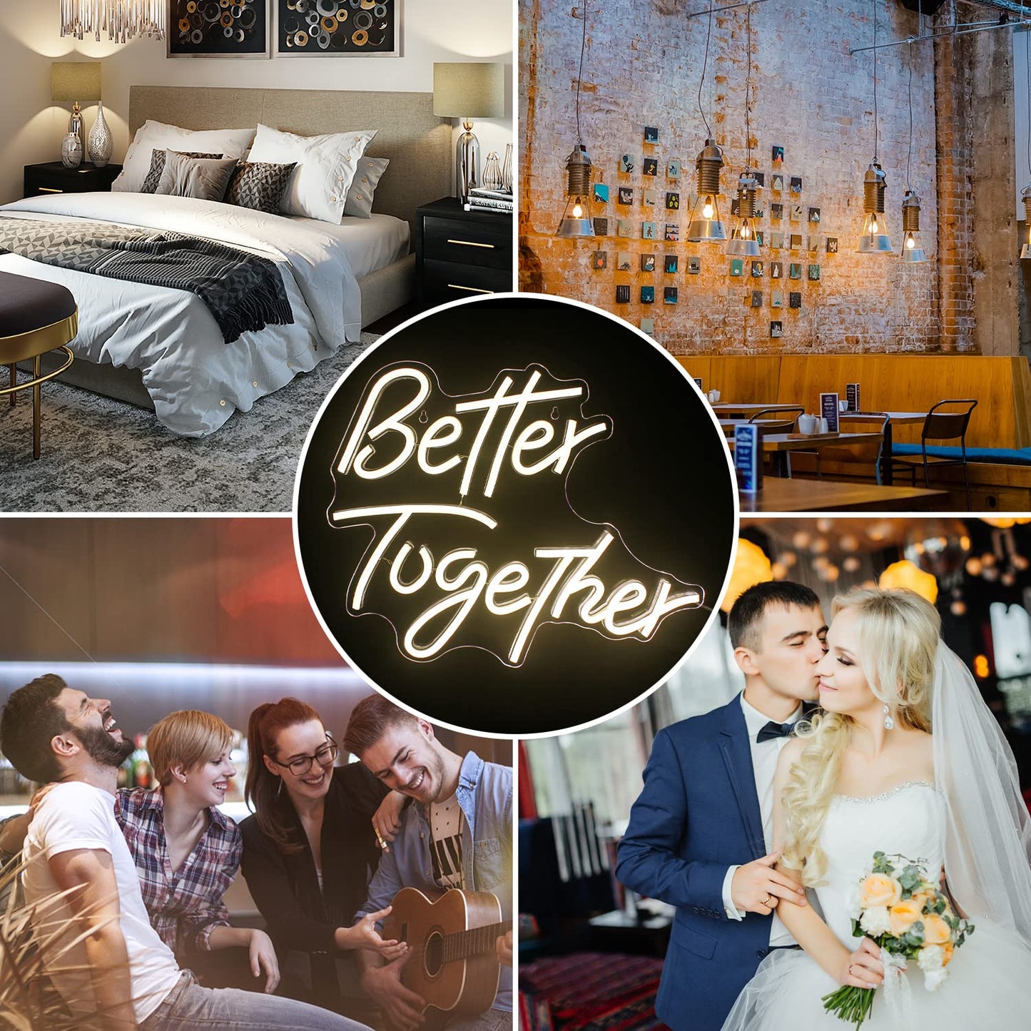 Looklight Better Together Neon Sign,Neon Light for Wall Decor,Wedding Neon Sign,Warm White Led Neon Light USB Letters Neon Signs Led Signs for Wedding,Engagement Party,Birthday