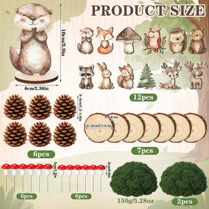 FineCheer 39 Pcs Woodland Animal Table Centerpieces Kit, 12 Forest Animals Wood Cutouts with Wood Rounds Moss Pine Cones Mushroom Decorations for Baby Shower Birthday Party Decor Set Nursery Supplies
