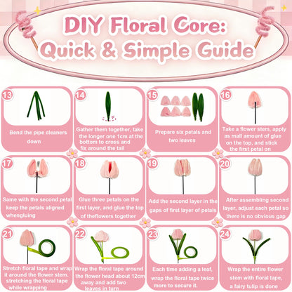 ZFTFZ 500+ Pcs Pink Pipe Cleaners Craft, Premium Chenille Stems Flower Making Kit with Wrapping Paper & Floral Tape, DIY Tulip Rose Bouquet Arts and Crafts Supplies for Adults Beginners Gifts