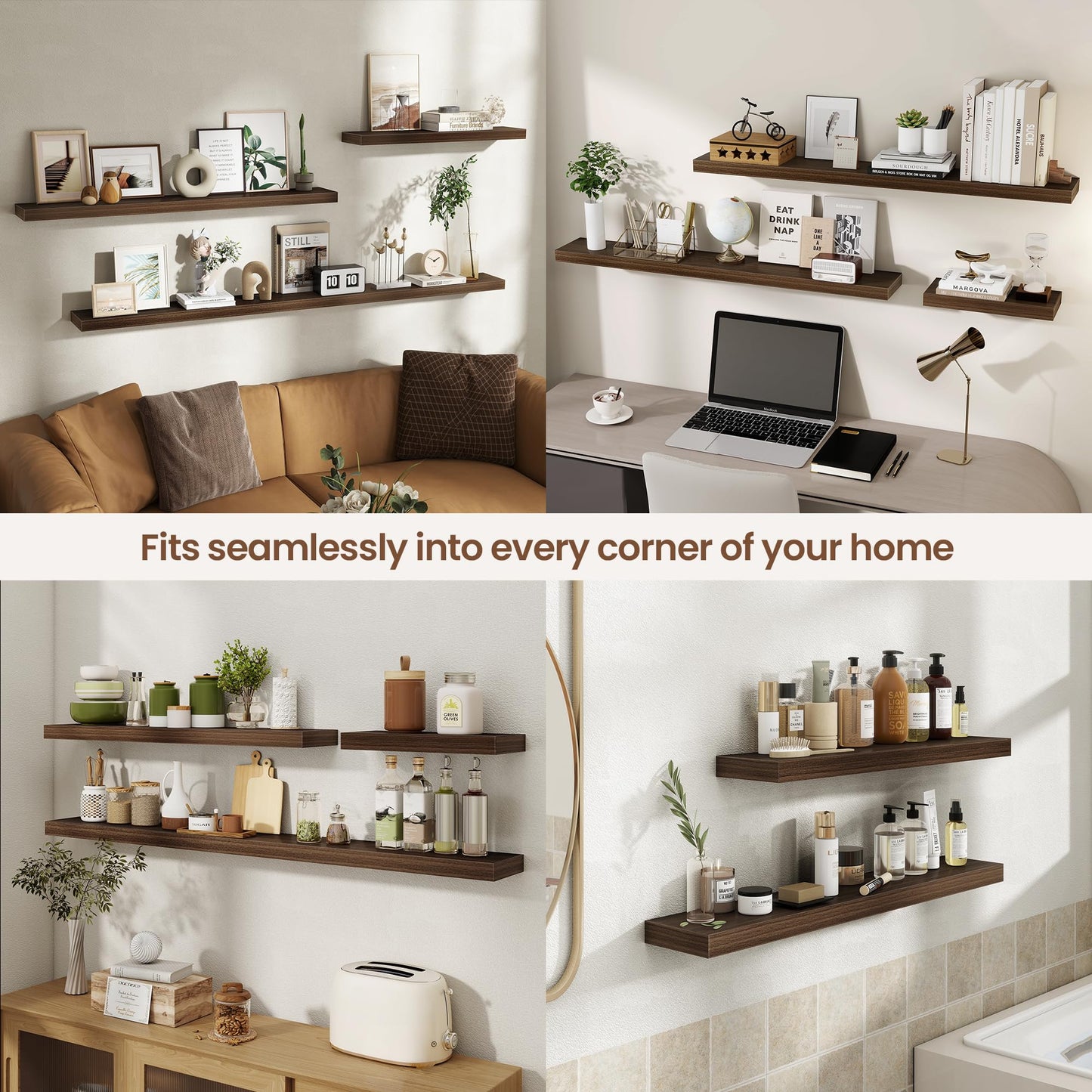 Acovy 48 Inch Floating Shelves for Wall 1 Pack, 48" Wall Shelves for Books, Storage, Decor, Wall Mounted Floating Shelf with Invisible Brackets for Kitchen, Living Room, Walnut