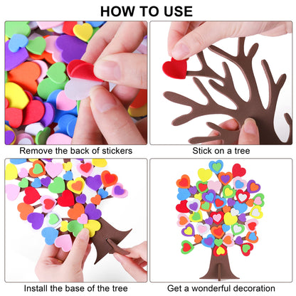 Fovths 332 Pieces DIY Love Heart Tree Foam Stickers Craft Set 12 Pieces Tree and 320 Pieces Valentine's Day Self-Adhesive Foam Heart for Valentine's Day Wedding Mother's Day Home Decor School DIY