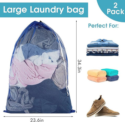 2 Pack Mesh Laundry Bags, 23 x 34 Inches Heavy Duty Mesh Laundry Bag, Large