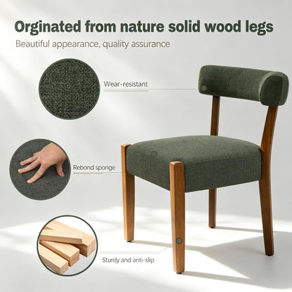 RNKSFX Upholstered Green Dining Chairs Set of 4, Walnut Wooden Kitchen & Dining Room Chairs, Mid Century Modern Fabric Farmhouse Dining Chairs Oversized Sturdy Rounded Chairs Curved Back