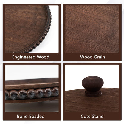 FramePro Decorative Tray 12in Round Wood Beaded - Brown Serving Tray Risers for Living Room, Coffee Table, Kitchen or Farmhouse Display