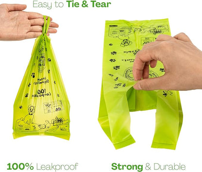 Dog Poop Bags, 100% Compostable & Leak Proof Dog Waste Bags – Vest Style Handle, Extra Thick, 240 Bags (16 Rolls × 15),Cornstarch, PLA & PBAT, TÜV Austria Certified, Dispenser Included