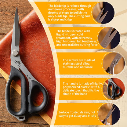 Fabric Scissors Tailor Sewing Shears Heady Duty Multi-Purpose Integral Molding Scissors for Fabric Cutting Leather Dressmaking Comfort Grip Professional Sharp Cloth Scissor (10inch)