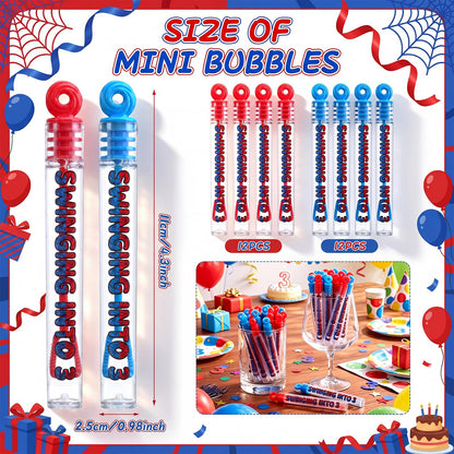 Leitee 24 Pcs Spider Party Favors, Mini Bubble Wands for Swinging into 3 Spider 3rd Birthday Party Decoration Goodie Bags Piñata Treat Bags Stuffers Prize
