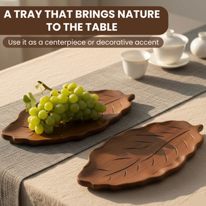 Acacia Wood Leaf Tray - 14" Decorative Tray for Candles, Perfume, Leaf Wooden Jewelry Tray Trinket Dish - Farmhouse Table Centerpiece - Wooden Trays for Coffee Table Wedding Home Decor