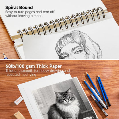 Shuttle Art 9”x12” Sketch Pad, 260 Sheets (68lb/100gsm) Drawing Pad, Pack of 2, 130 Sheets Each, Spiral Bound Sketch Book, Durable Acid-Free Drawing Paper, Great Sketch Pad for Kids, Teens & Adults