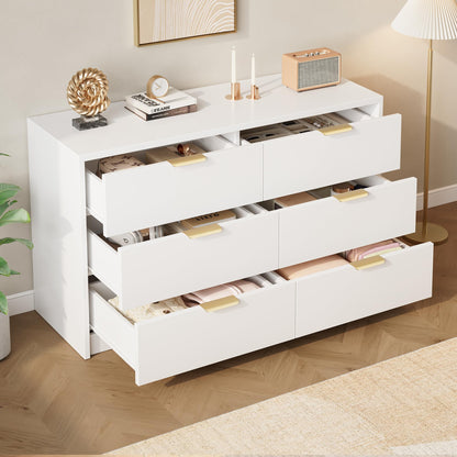 MapleGrace 53" Wide 6 Drawer Dresser for Bedroom, Modern Simple Wood Dresser Chest of Drawers Closet Store Organizer for Living Room, Hallway (White, 15.4" D x 53.1" W x 30.9" H (6 Drawers))