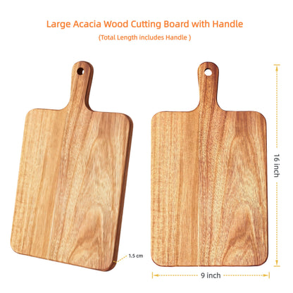 ZeQi Acacia Wood Cutting Board with Handle 16''x9'' / Charcuterie Board/Serving Board/Cheese, Bread, Vegetables & Fruits Serving Board (Rectangular-16x9)