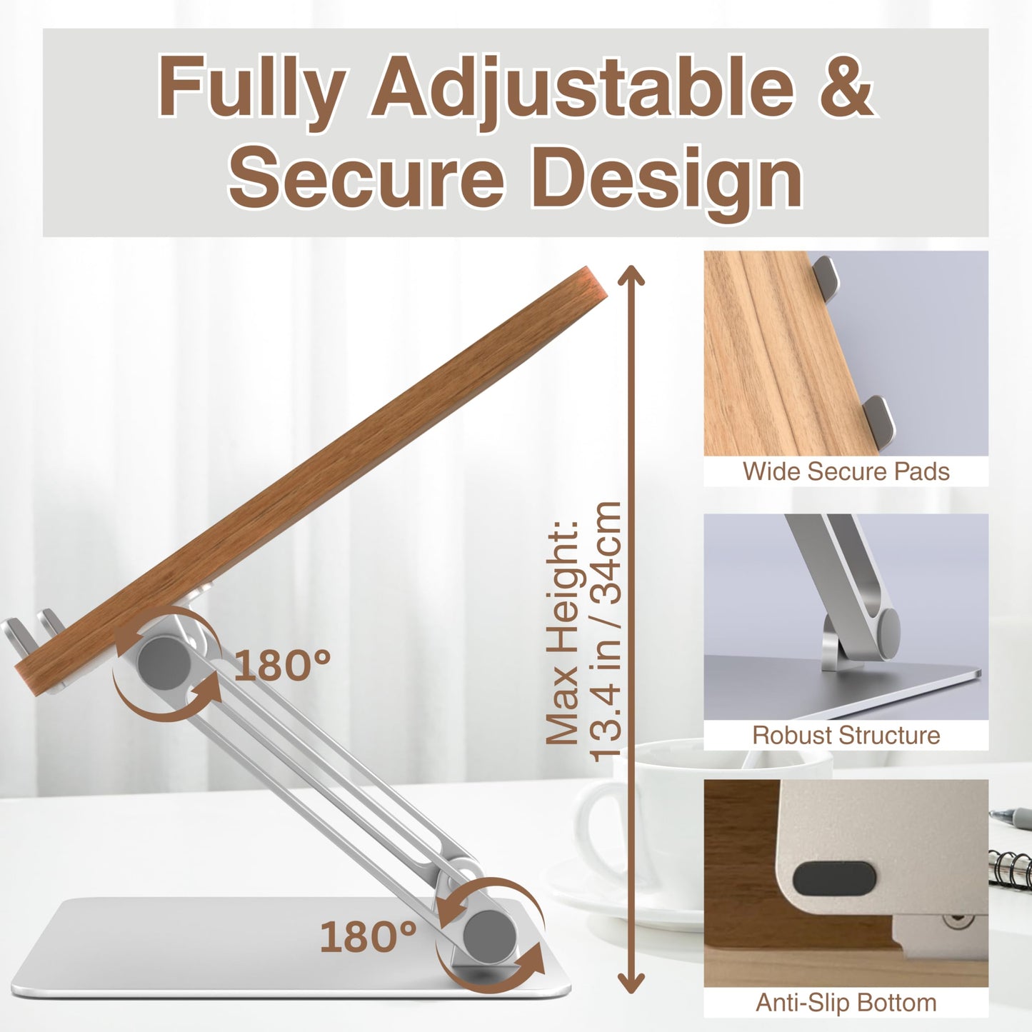 AVARO Adjustable Laptop Stand – Ergonomic Laptop Stand with Customizable Height & Angle, Robust Design Laptop Riser for Desk, Portable, Foldable & Durable Computer Stand for Home or Office Use