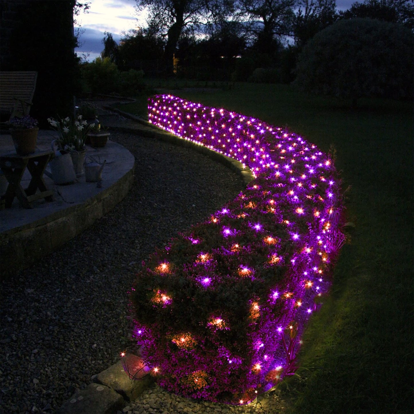 TW SHINE Halloween 200 LED Net Lights, 9.8 FT x 6.6 FT Connectable Waterproof Decorations Clear Wire with 8 Modes for Outdoor Garden Holiday Party (Purple & Orange)
