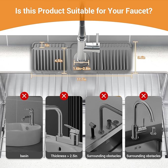 Faucet Mat for Kitchen Sink, 17.7"X5.5" Silicone Sink Splash Guard