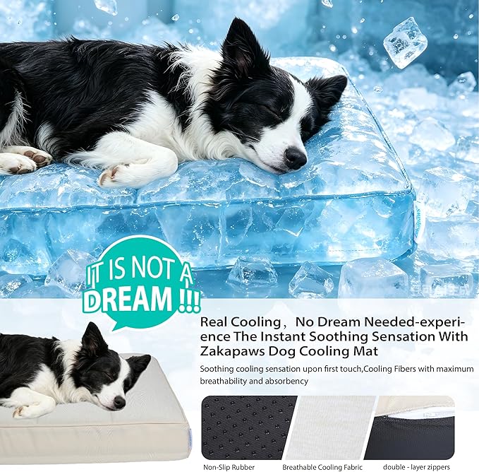 Cooling Dog Bed for 2XL Large Dogs - Orthopedic Pet Beds with Memory Foam, QMAX>0.5, Waterproof Removable Washable Cover for Hot Weather, Dark Beige, 47" L x 29" W x 3" H