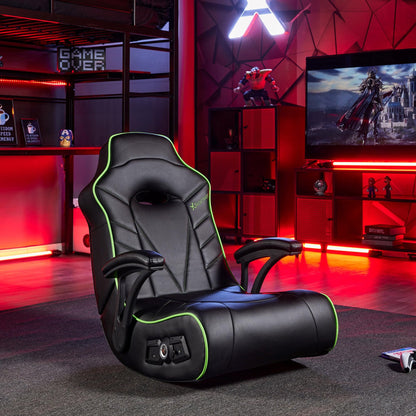 X Rocker Limewire Video Gaming Floor Chair with Armrests, Built-In Audio via Wireless Bluetooth, Foldable, Vegan Leather, 300 lbs Max, Amazon Exclusive, Black with Green