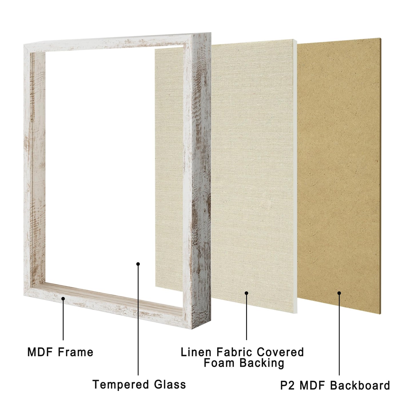 CCDCC 12x16 Large Shadow Box Picture Frame Display Case with Soft Linen Back, Distressed White Wooden Memory Shadow Box Frame with Tempered Glass Cover for Wall Display