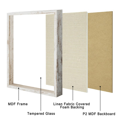 CCDCC 12x16 Large Shadow Box Picture Frame Display Case with Soft Linen Back, Distressed White Wooden Memory Shadow Box Frame with Tempered Glass Cover for Wall Display