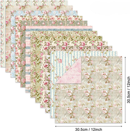 Scrapbook Paper Pad 12×12,Floral Double-Sided Pattern Designer Planner Junk Journal Decorative Craft Paper,Card Making Journaling Origami Decopage Scrapbooking Supplies, 24 Sheets