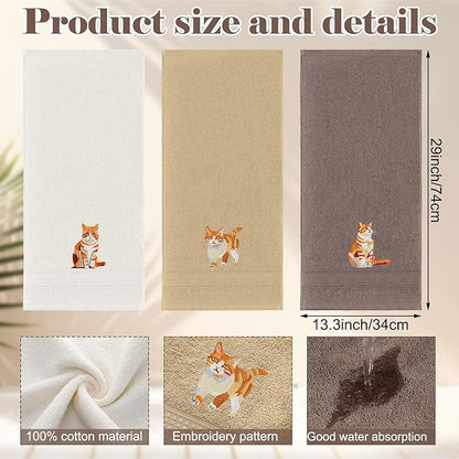 3 Pcs Orange Cat Hand Towels Bathroom Sets Decor Cute Orange Cat Lover Gifts