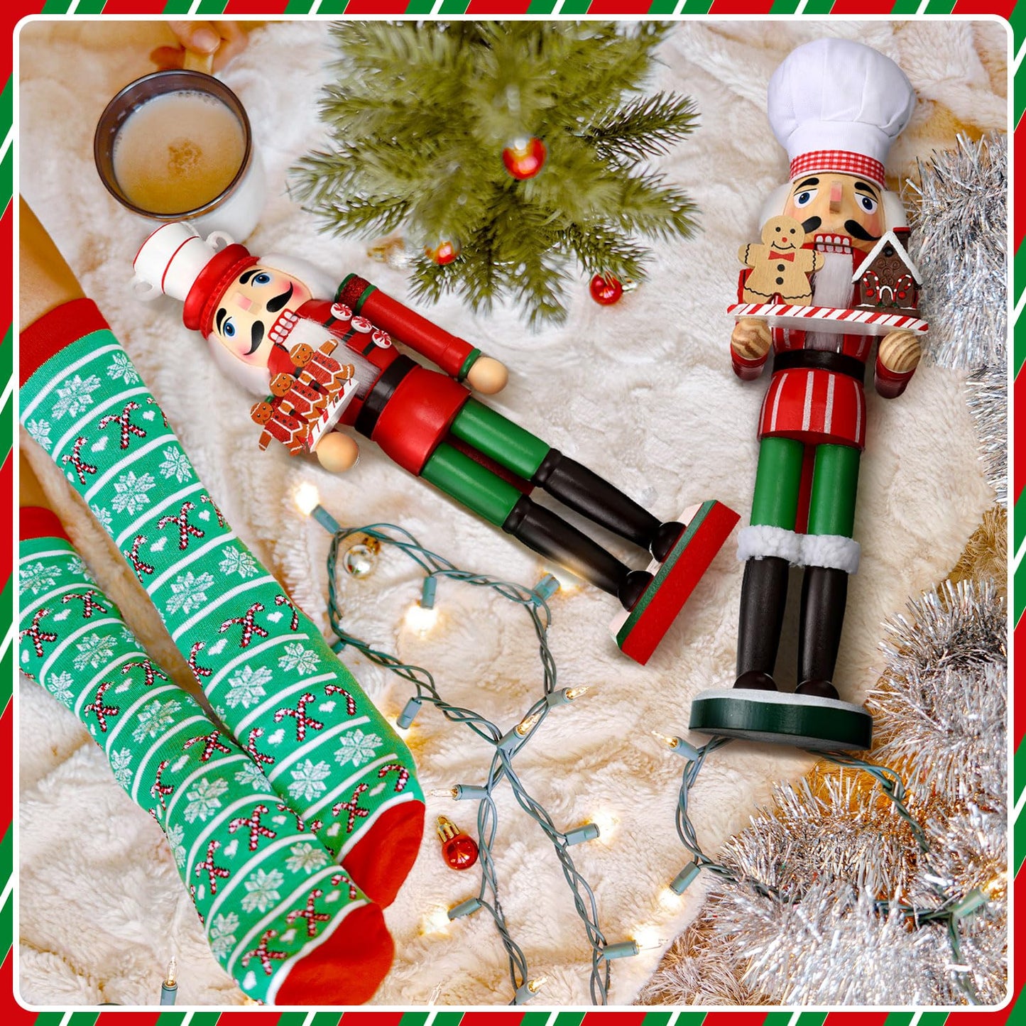 Soaoo 2 Pcs Christmas Nutcracker Ornament 15'' Wooden Nutcracker Figures Traditional Nutcrackers Soldier Christmas Decor for Desktop Table Collectible Decoration (Elegant)