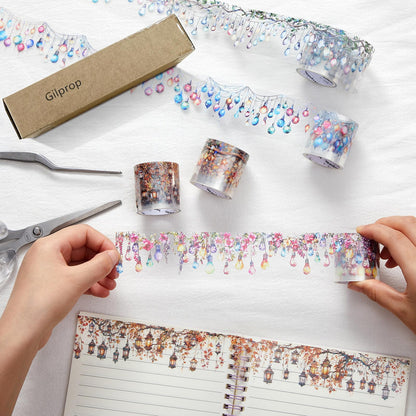 Gilprop Lighting Washi Tape Set, 5 Rolls Clear PET Decorative Tape, Fairy Light Laser Bulb Aesthetic Stickers for Journal, Scrapbook, Planner Decoration DIY Art Craft, 50mm Wide x 78.74 Inch Long/roll