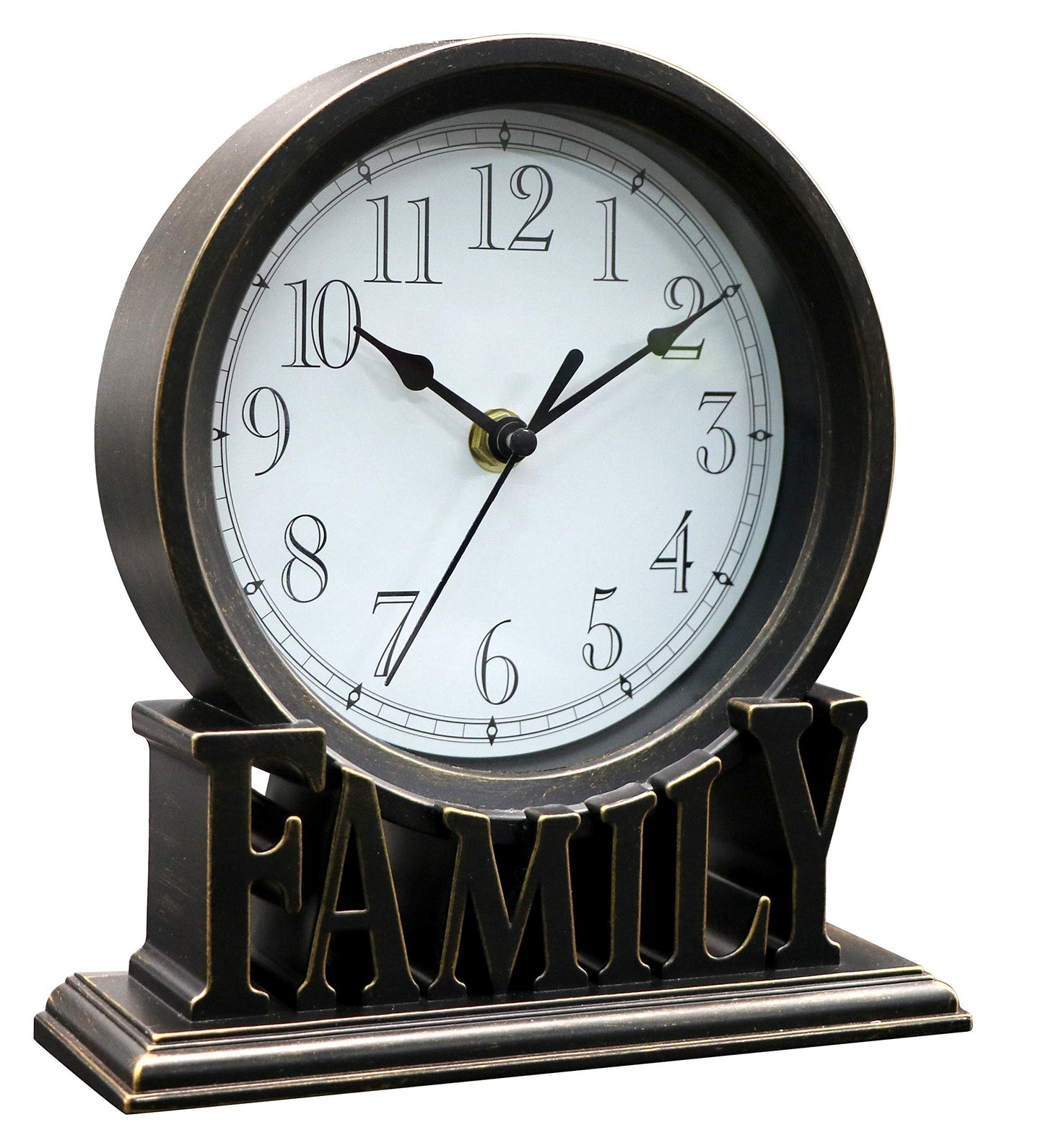 clumsy pets 6.5 Inches Table Clock, Vintage Non-Ticking Family Mantel Desk Clock Battery Operated with Quartz Movement HD Glass for Kids Bedroom Living Room Office (Antique Black)