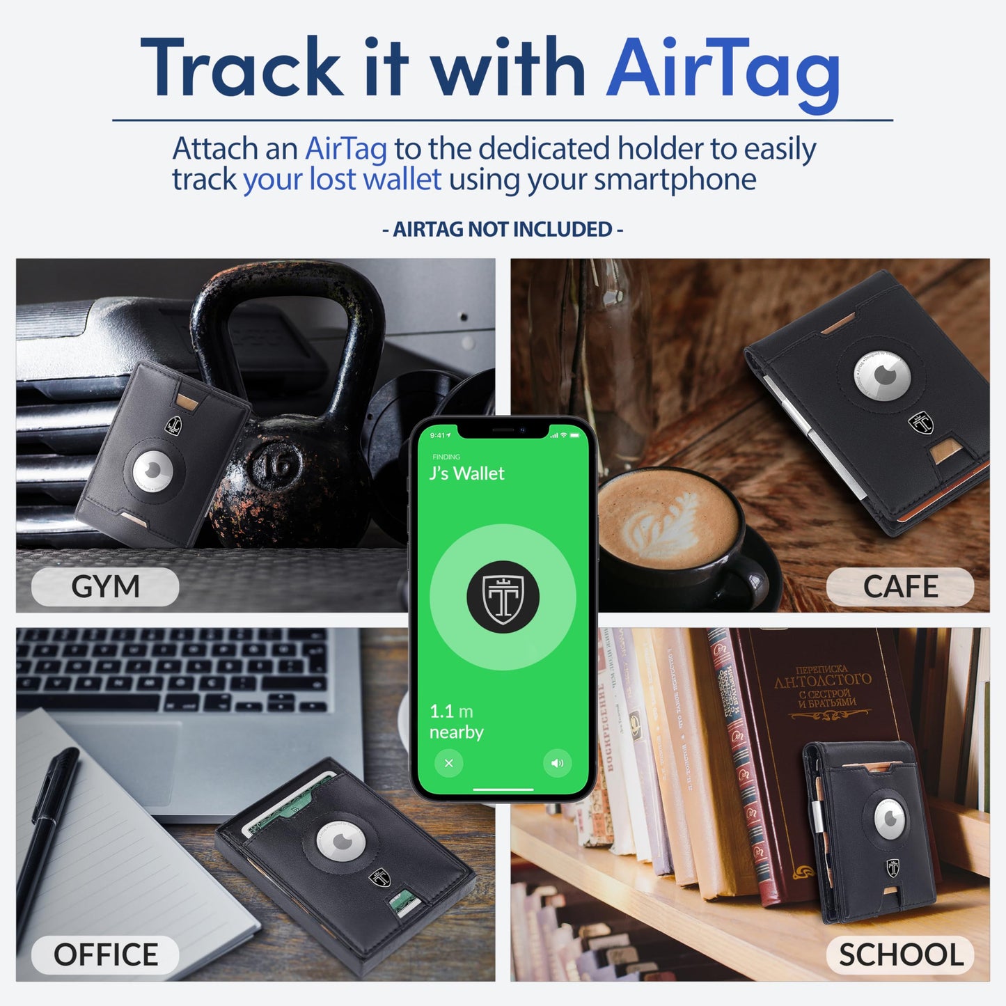 TRAVANDO AirTag* Wallet Mens Wallet with Money Clip Air Tag Wallet Card Holder RFID Blocking Bifold Gifts for Men