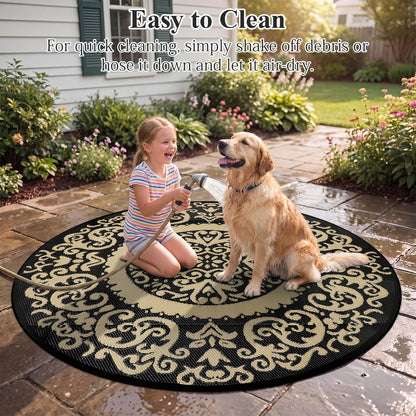 Homcomoda Round Outdoor Rugs for Patio 6ft Waterproof Clearance Reversible Patio Rugs Lightweight Outdoor Rugs Plastic Straw Rugs Portable RV Camping Rug Mat for Outdoor Porch Beach BBQ Beach Backyard
