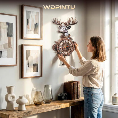 WDPINTU 3D Wooden Clock Puzzle – Steampunk Deer Head Design – DIY Model Kit for Adults & Teens (15+) – Unique Wall Decor with Roman Numerals – Gift-Ready Packaging