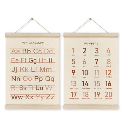 HRQKO Alphabet Numbers Poster Hanger Frame Set of 2, Girls Nursery Wall Decor, ABC Poster Wall Art with Wooden Frames, Burnt Orange Alphabet Banner Wall Hanging Decor for Toddler Playroom,12x16 Inch