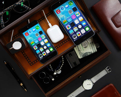 Decorebay Pecan Brown Wooden Multi-Device Charging Station and Valet