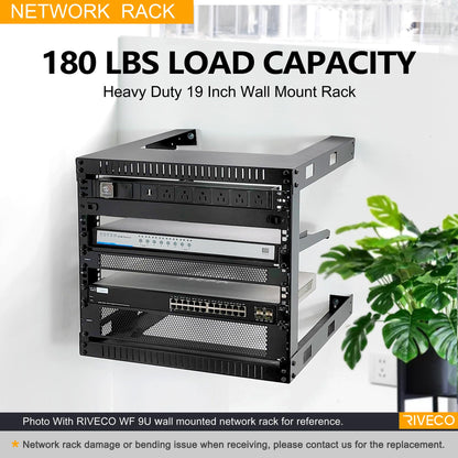 RIVECO 6U 19" Wall Mount Network Rack – 17.7" Deep 2 Post Shelf Open Frame Cabinet Easy Assembly Firm Constructed for Internet/Server/AV/Home Equipment/Patch Panel Heavy Duty Light Weight, Black