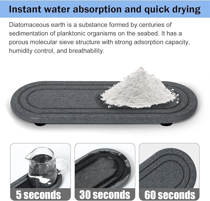 2PCS Water Absorbing Stone Tray, Fast Drying Diatomite Stone Sink Tray