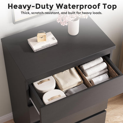 Jocoevol 4 Drawer Dresser for Bedroom, Black Dresser Chest of Drawers - Large Wood Dressers TV Stand with Deep Drawers Dressers for Living Room, Hallway, Entryway - Black