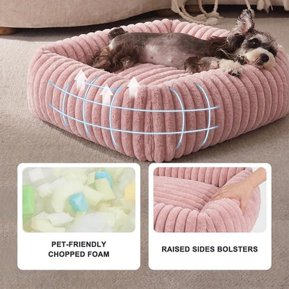 FURTIME Dog Bed for Small Dogs, Washable Orthopedic Dog Bed with Removable Cover, Rectangle Soft Calming Sleeping Puppy Bed Durable Pet Cuddler with Anti-Slip Bottom