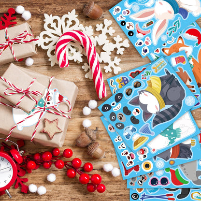 24 Sheets Winter Stickers for Kids Toddlers, Make-a-face Sticker Make Your Own Stickers 8 Designs of Animal Owl Penguin Snowman Bear Sticker Party Decorations Supplies